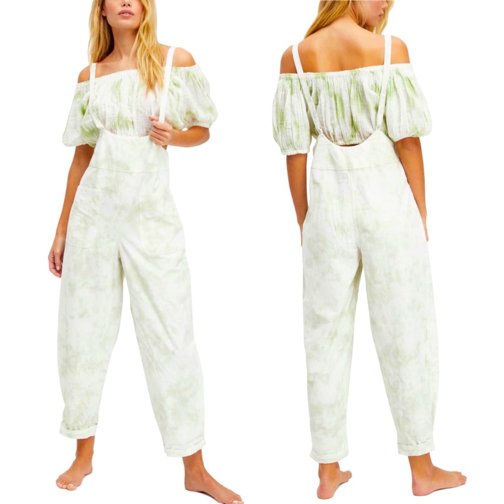 Free People Stroll in Kyoto Tie Dye Crop Top & Overalls Set